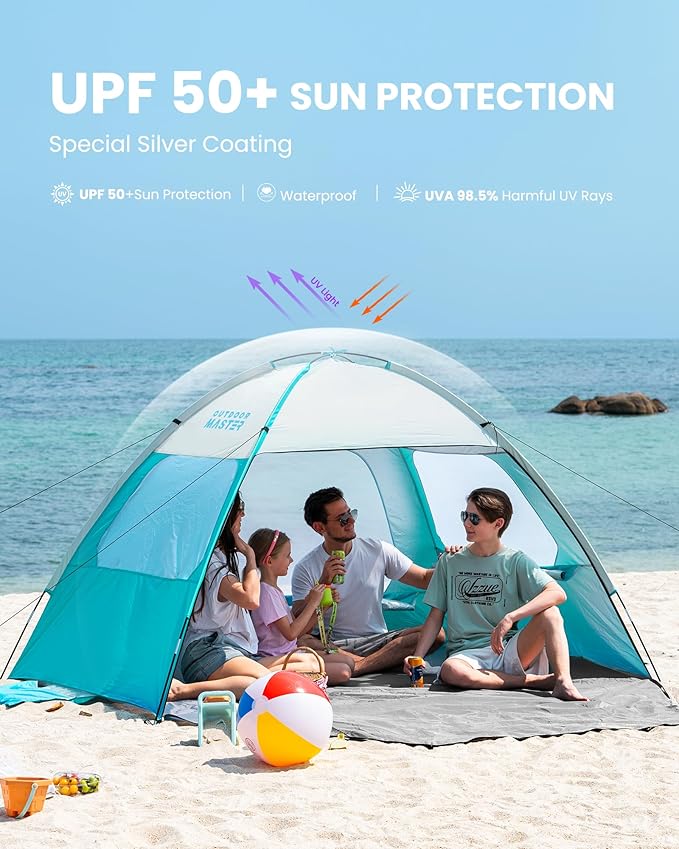 OutdoorMaster Beach Tent for 3/4 Person - Easy Setup Sun Shade Shelter, Portable Beach Shade Sun