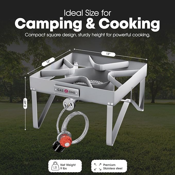 GasOne Stainless Steel Outdoor Propane Burner ??High Pressure Camp Stove with Adjustable Regulator