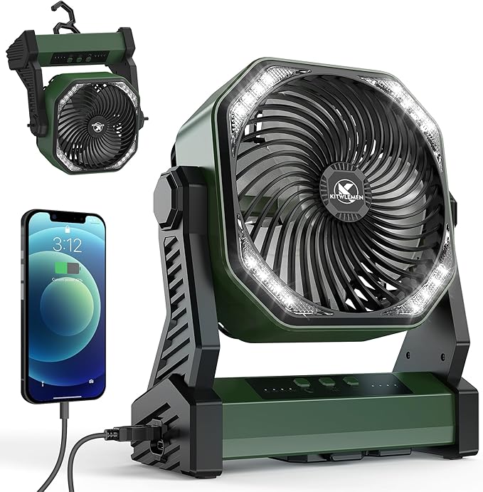 KITWLEMEN 20000mAh Battery Powered Camping Fan - 58H Max Cooling, Rechargeable Battery Operated