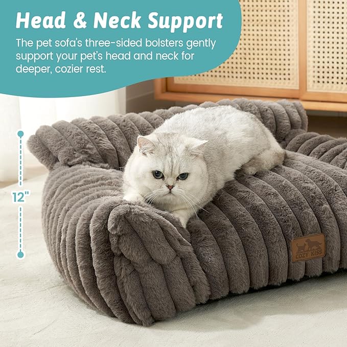 Cute Cat Couch, Premium Plush Faux Fur Pet Couch Bed, Ultra-Soft Pet Furniture for Cats & Small