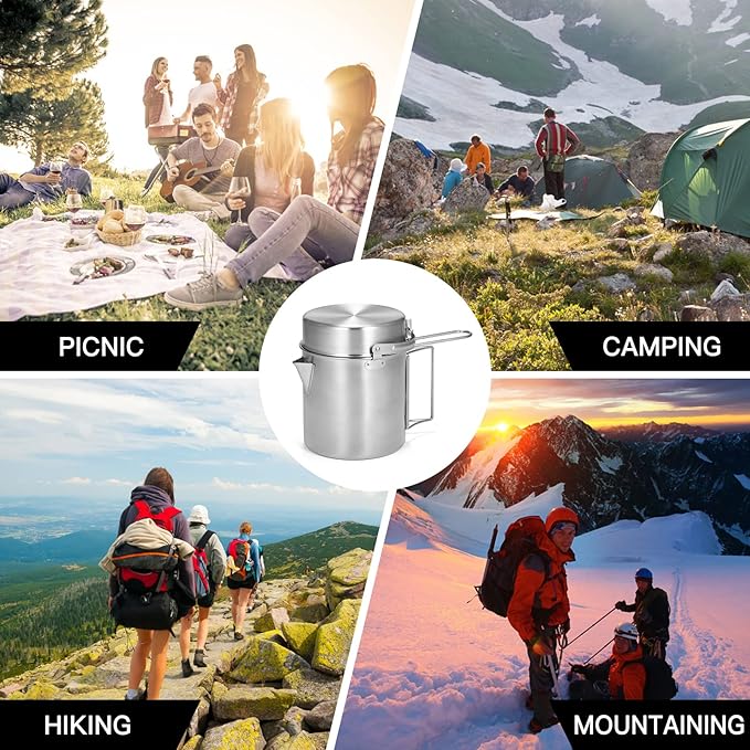Lixada Camping Pot Stainless Steel Lightweight Kettle Bottle Cup or Pot with Foldable Handle and