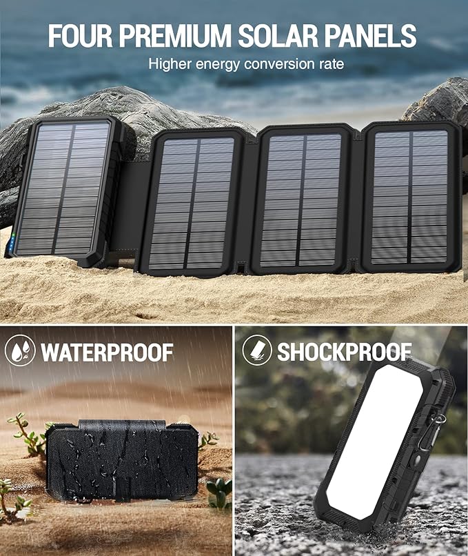BLAVOR Solar Charger Power Bank, PD 18W Fast Charging 20000mAh Battery Pack with 4 Foldable Panels