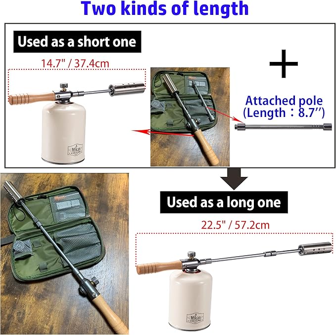 CAMPINGMOON Camping Grill Torch Dual Fuel Head Flame Adjustable for Charcoal Starter with Storage