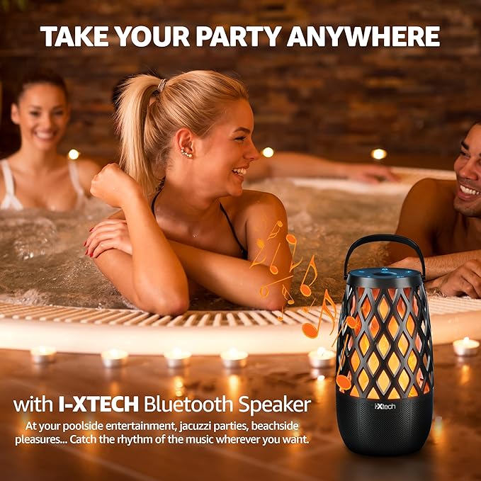 IXTECH Outdoor Bluetooth Speaker Waterproof Wireless with LED Flame Light, Shower Bluetooth Speaker