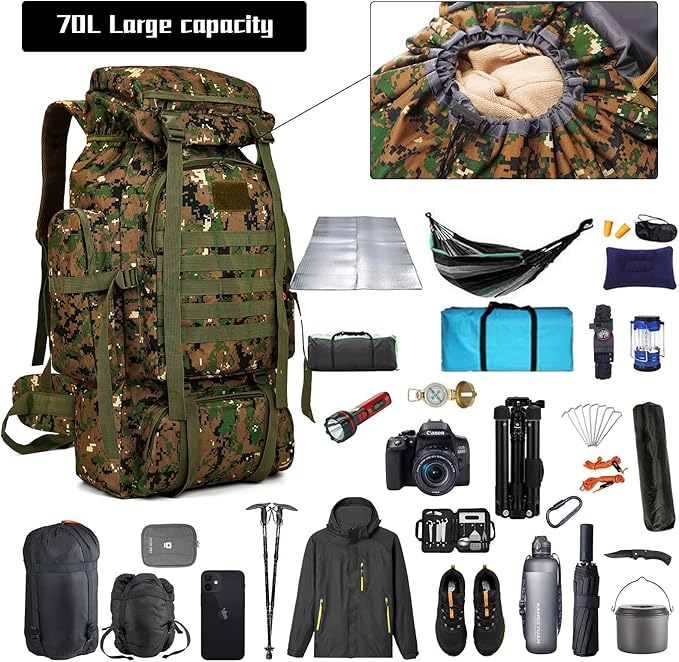 Hiking Backpack for Men 70L/100L Camping Backpack Military Rucksack Molle 3 Days Assault Pack for