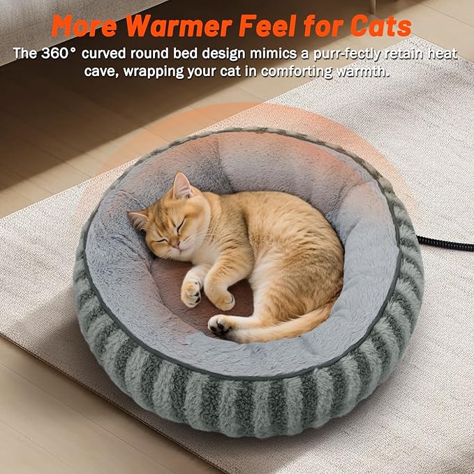 Toove Heated Cat Bed Indoor - 20" Heating Donut Pet Bed for Cats and Small Dogs, Ultra Soft & Cozy
