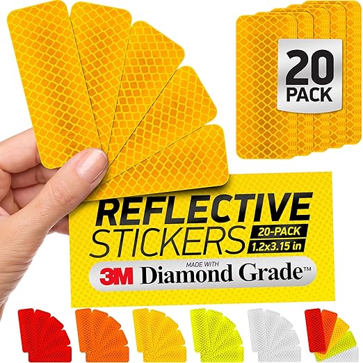 Reflective Safety Tape Stickers | 3M Diamond Grade | Yellow | 1.2″ x 3.15″ | 20-Pack | Safety