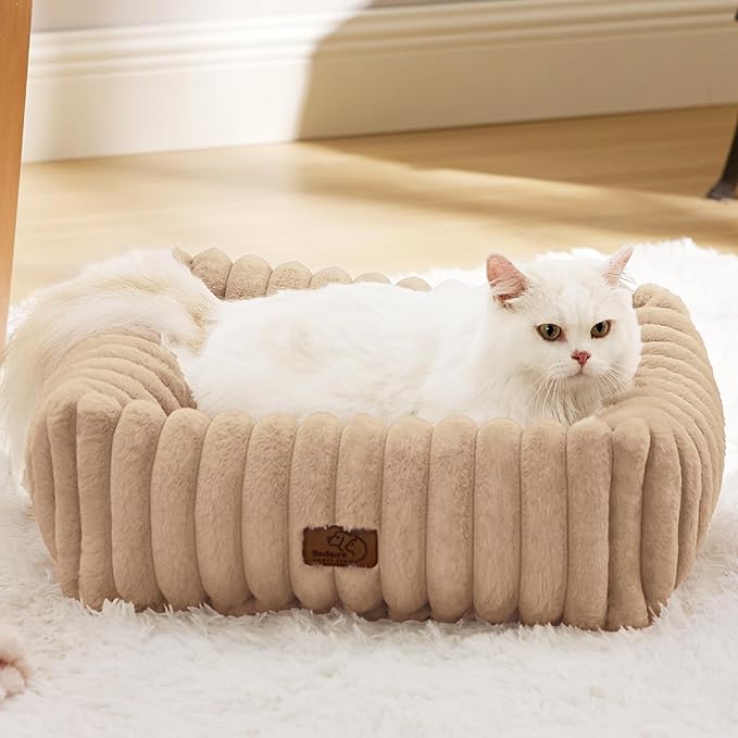 Bedsure Cute Dog Bed for Small Dogs & Cats - Washable Furry Puppy Beds, Rectangle Orthopedic