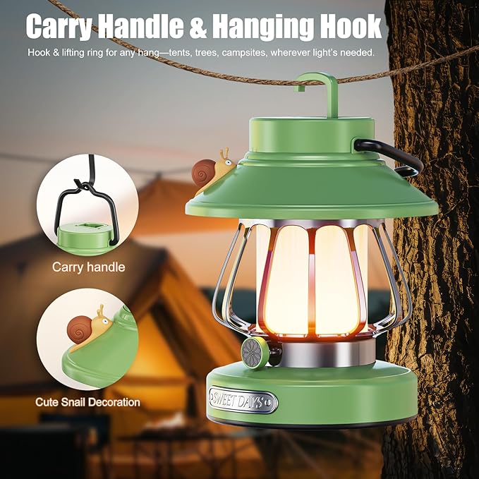 V.C Formark Snail Kids Camping Lantern Rechargeable - 3 Color Dimmable LED Light with USB-C