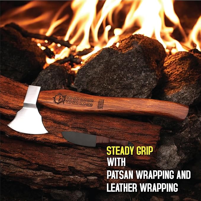Bearded Viking Axe with Gift Viking Knife Also Leather Sheath | HandForged Carbon Steel bushcraft
