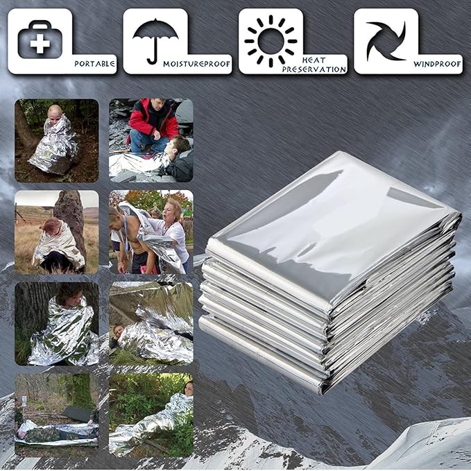 Emergency Foil Blanket (Pack of 50), Survival Thermal Mylar Blankets Individually Packaged Perfect