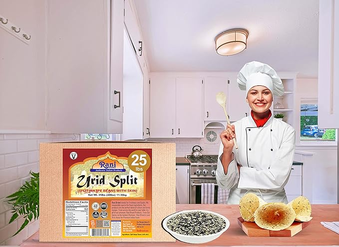 Rani Urid/Urad Split Chilka (Split Matpe Beans with Skin) Indian Lentils 400oz (25lbs) 11.36kg Bulk