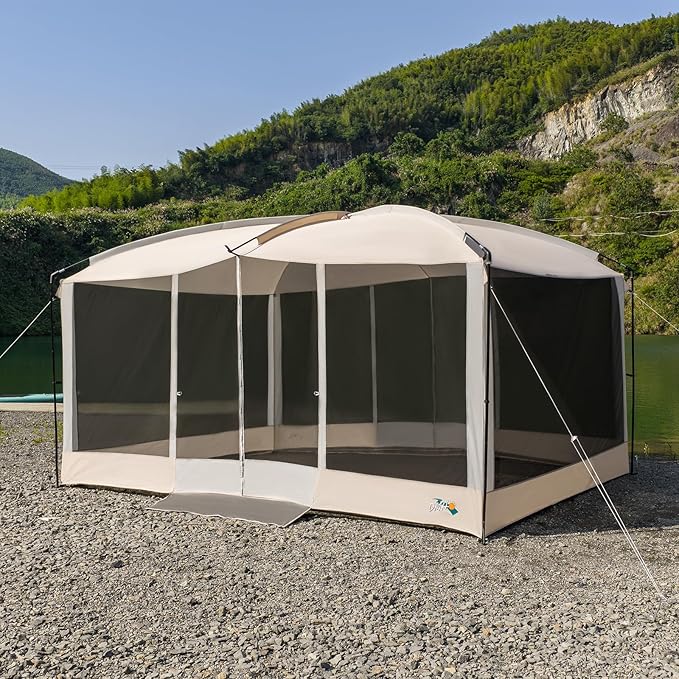 Screen House Tent 13x9ft Screen Room Mesh Gazebos w/ 2 Magnetic Doors, Included Projection Screen