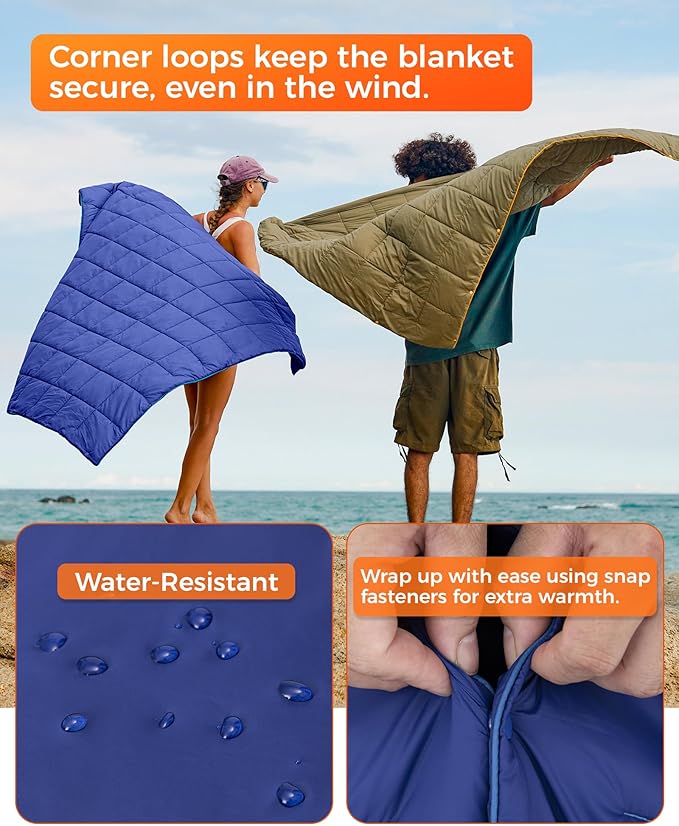 KingCamp Ultralight Camping Blanket, Packable Down Alternative Puffy Wearable Blankets Weatherproof