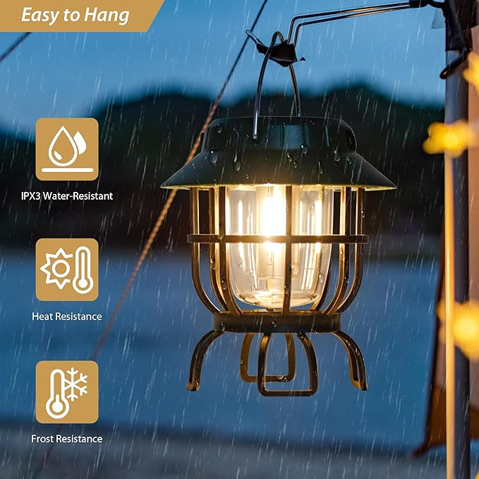 TRIROCKS Set of 2 LED Solar Camping Lantern Dimmable Rechargeable Lantern IPX3 Water-Resistant