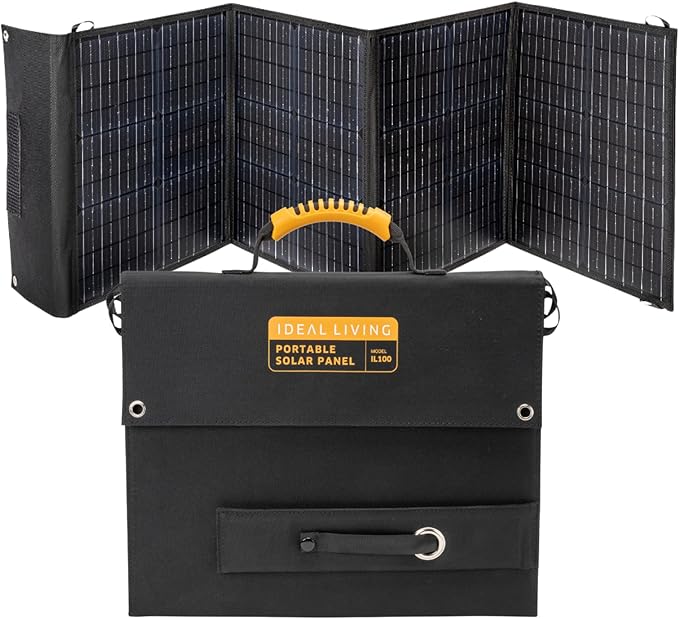 Ideal Living Portable Solar Panel IL100 | Lightweight, Water Resistant, with Built-in Voltage