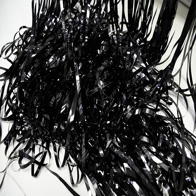 Foil Fringe Curtain Halloweens Party Decorations - Pure Black Tinsel Photo Backdrop Party Steamers