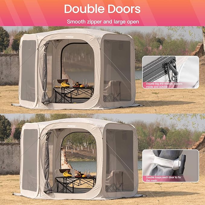 Porayhut Pop up Screen House Tent Sun Shelter with Breathable Mesh Doors,Portable Camping Tent with