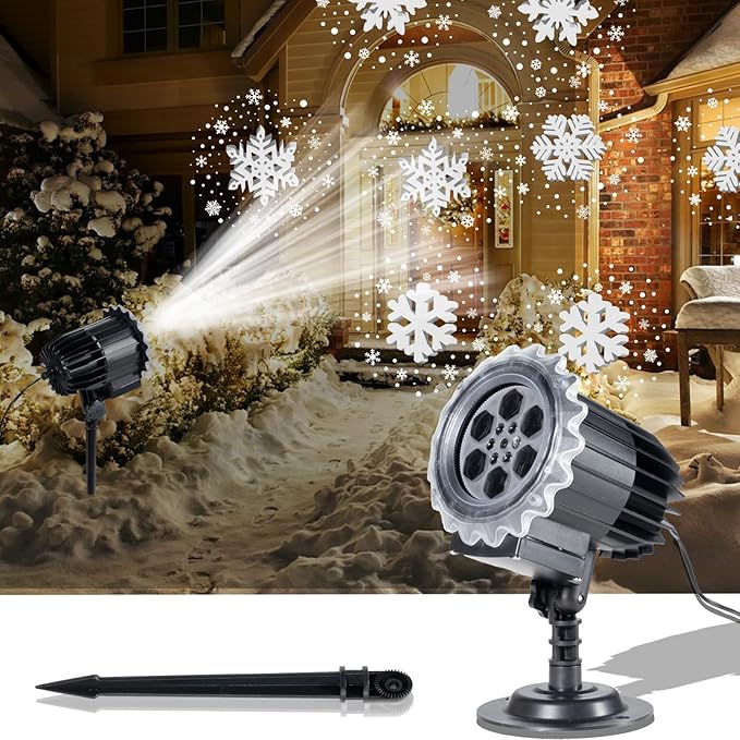 Christmas Snowflake Projector Light, 3D Dynamic Snowfall with Swirling Patterns for Outdoor Indoor