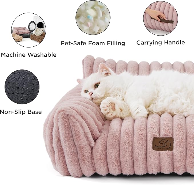 Bedsure Cute Cat Couch for Pets - Fluffy Small Dog Sofa with Premium Soft Corduroy Fleece, Pet Sofa