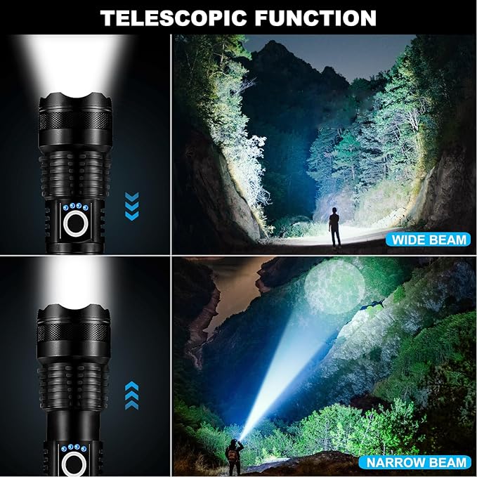 3 Pack Rechargeable LED Flashlights High Lumens, 90,000LM Super Bright Flashlight, Adjustable 5
