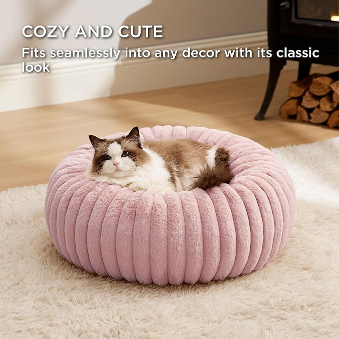 Bedsure Cat beds for Indoor Cats - Donut Dog Beds for Small Dogs with Corduroy Fleece & Anti Slip