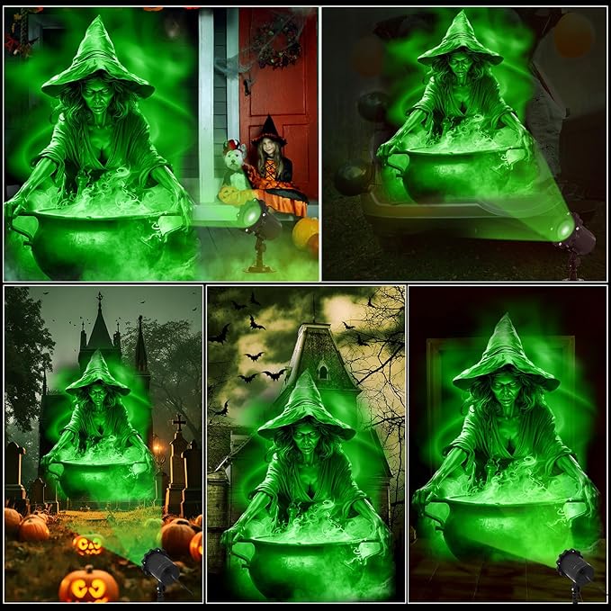 Treela Halloween Projector Lights Outdoor Dynamic Witches and Cauldron Lights Decoration Outside