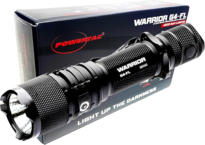 Powertac Warrior G4-FL 4200 Lumen (Wide Beam) Tactical Handheld Flashlight High Lumen, Waterproof
