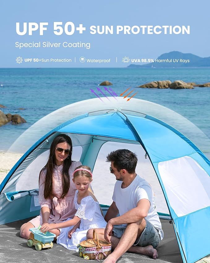OutdoorMaster Beach Tent for 3/4 Person - Easy Setup Sun Shade Shelter, Portable Beach Shade Sun