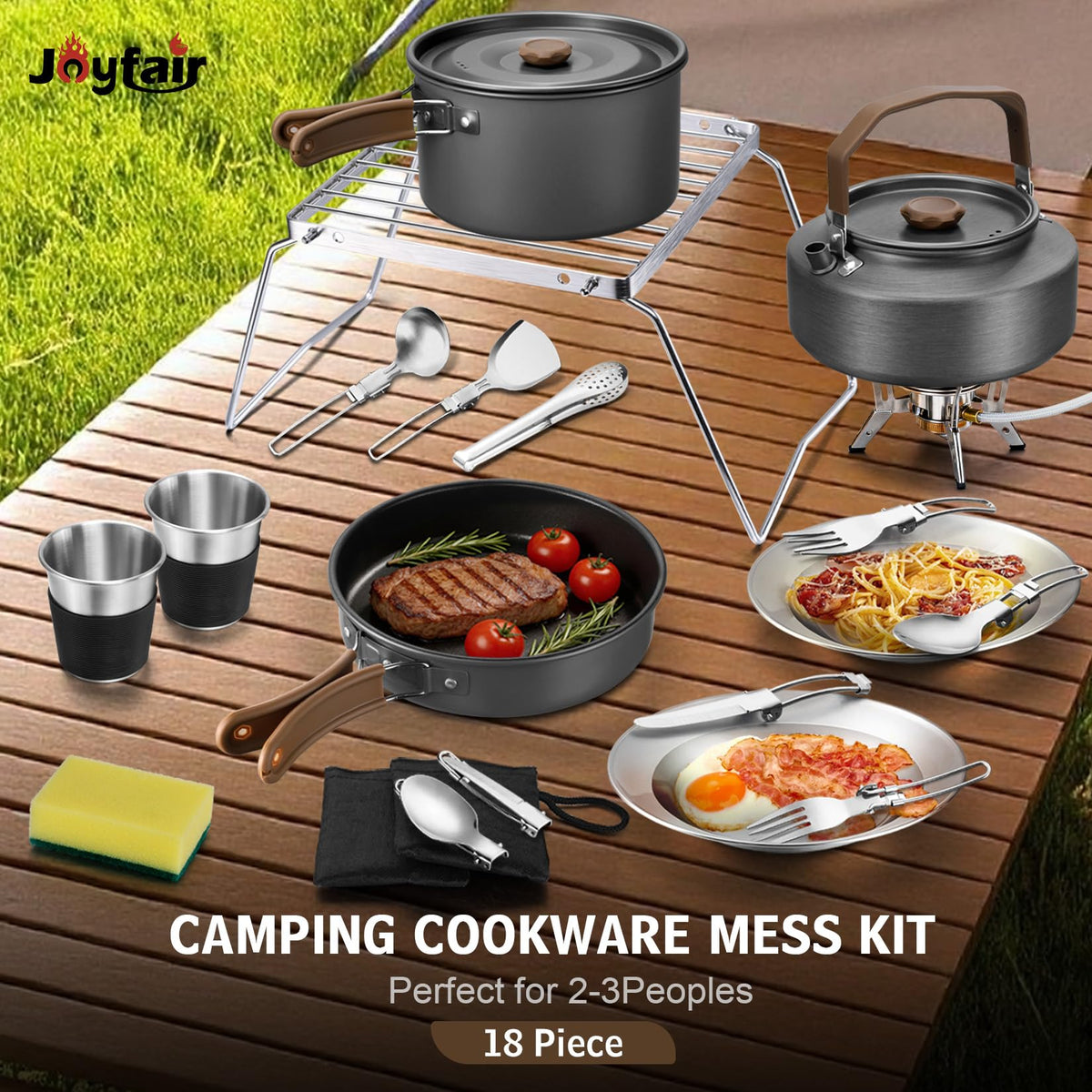 18Pcs Camping Cookware Cooking Set, Joyfair Camp Mess Kit with Utensils
