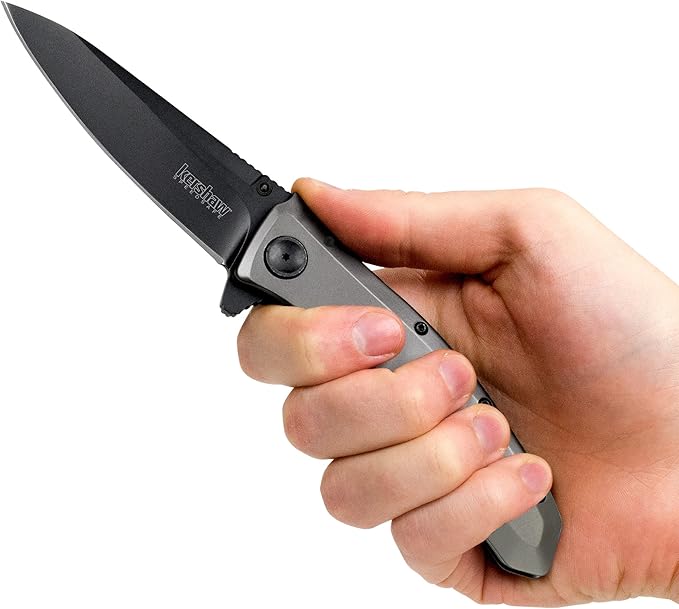 Kershaw Grid Pocketknife, 3.7" 8Cr13MoV Steel Drop Point Plain Edge Blade, Assisted One-Handed