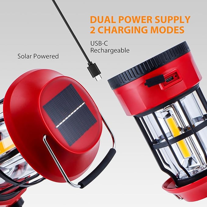 TRIROCKS Set of 8 LED Solar Camping Lantern Dimmable Rechargeable Lantern IPX3 Water-Resistant
