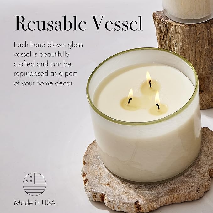LAFCO New York 3-Wick Candle, Feu de Bois - 30 oz - 120-Hour Burn Time - Reusable, Hand Blown Glass