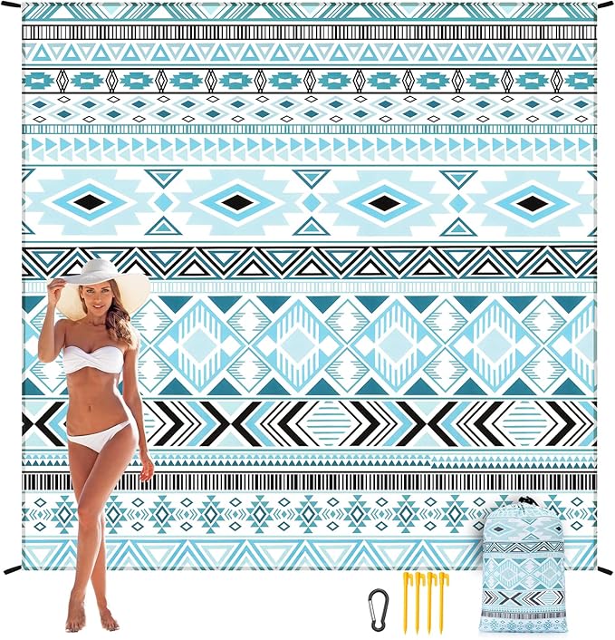 Beach Blanket Waterproof Sandproof Beach Mat 79" X 83"/10'x9'for 2-8 Adults Quick Drying Outdoor