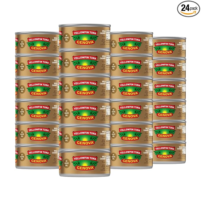 Genova Premium Yellowfin Tuna in Olive Oil, 3 Ounce Cans, 24-Pack ??Nutrient Rich, High Protein