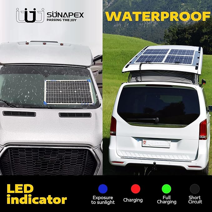 SUNAPEX Solar Battery Charger Maintainer, 30W 12V Portable Waterproof Solar Panel Trickle Charger