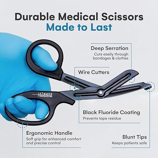 Madison Supply 7.5 Inches Premium Stainless Steel Nurse Scissors - Non-Stick Coated Blades Medical