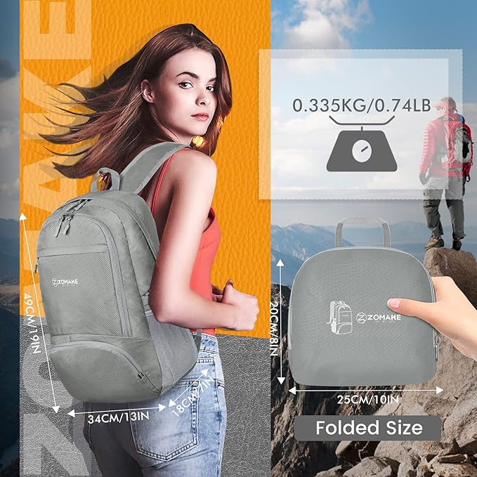 ZOMAKE Lightweight Packable Backpack 30L, Foldable Hiking Backpacks Water Resistant Compact Folding
