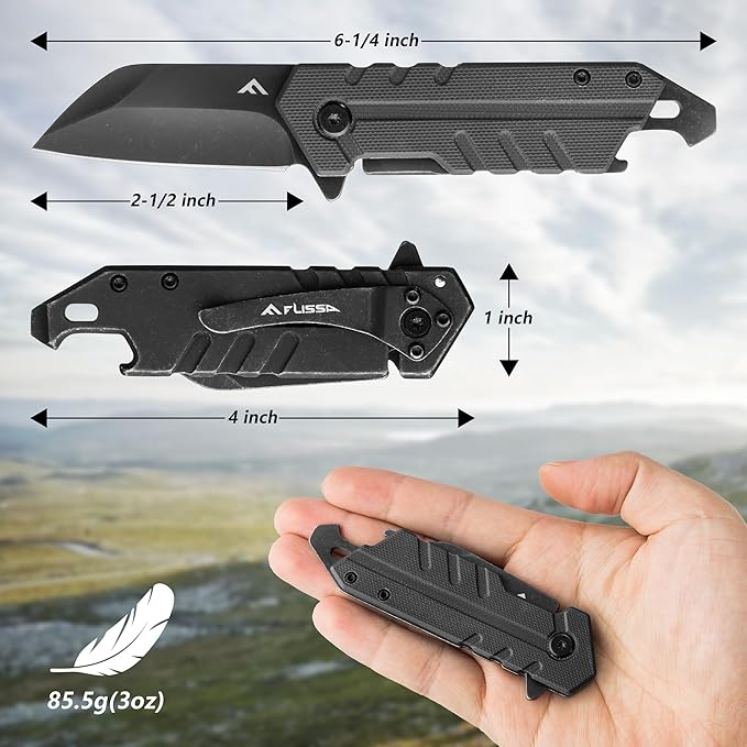 FLISSA 4.5" G10 handle folding knife, FLISSA Folding Knife, 4" Small Pocket Knife with Bottle