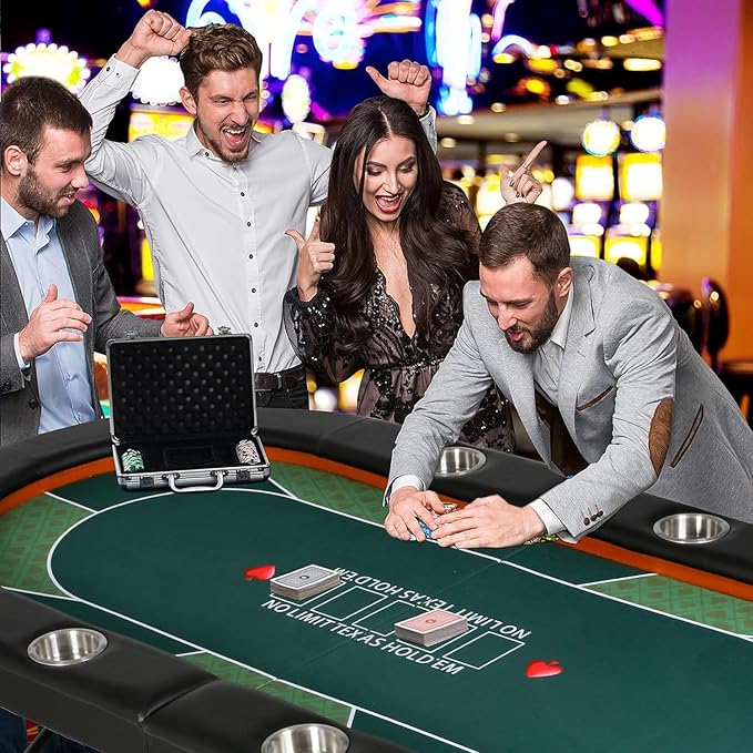 Upgraded 8- Player Foldable Poker Table for Blackjack Card Game, Portable Casino Table for Game