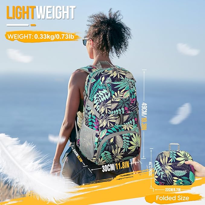 ZOMAKE Lightweight Packable Backpack 35L, Light Foldable Backpacks Water Resistant Collapsible