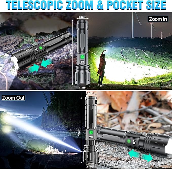 Hoxida Flashlights High Lumens Rechargeable - 2000 Lumens Long Beam Super Bright LED Flash Light