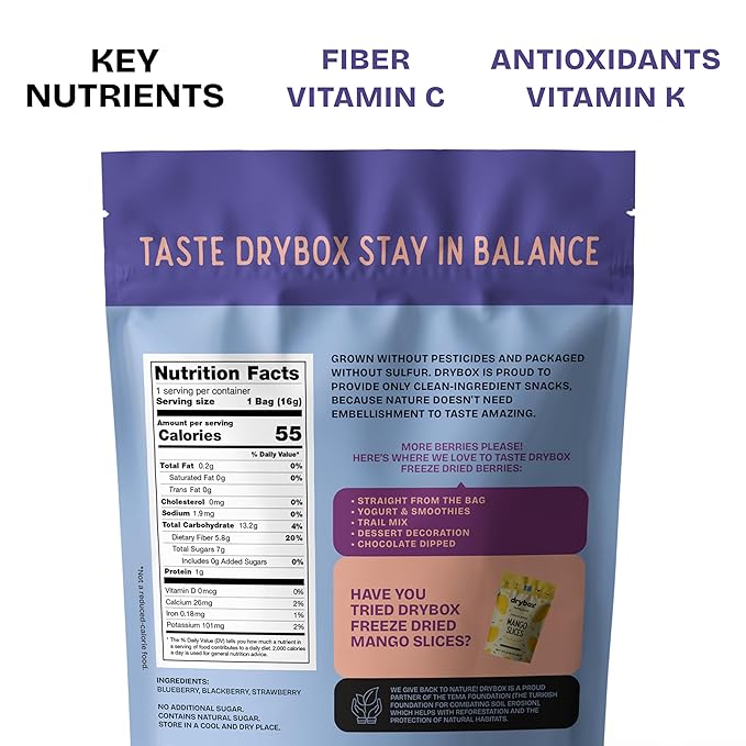 Drybox Freeze Dried Mixed Berries | 100% Natural Fruit | Freeze Dried Berry Source | No Sugar &