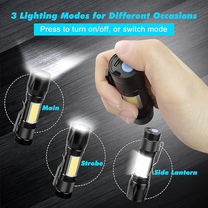 KunHe USB Rechargeable Mini Small LED Flashlights Bulk Camping Lantern Flashlight Bright High