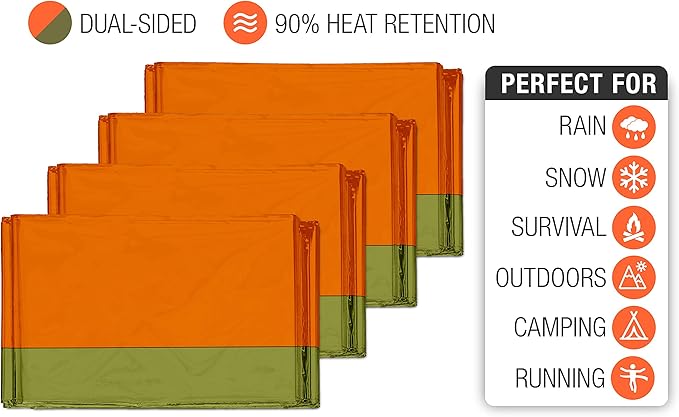Swiss Safe 4 Pack Mylar Emergency Blankets for Survival - Compact & Insulated for Cold Weather