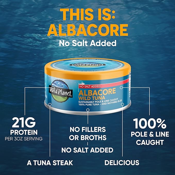 Wild Planet Wild Albacore Tuna, No Salt Added, Canned Tuna, Sustainably Wild-Caught, Non-GMO
