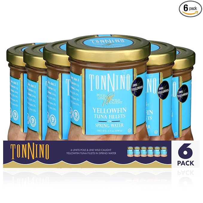 Tonnino Tuna Fish Yellowfin Pole&Line - Spring Water ??Pack of 6 ??Alternative to Salmon ??Protein