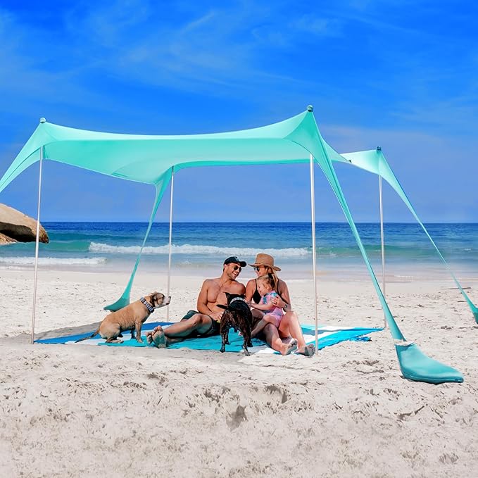 SUN NINJA Beach Tent Sun Shelter UPF50+ - Easy Pop Up Beach Canopy - Outdoor Shade for Camping