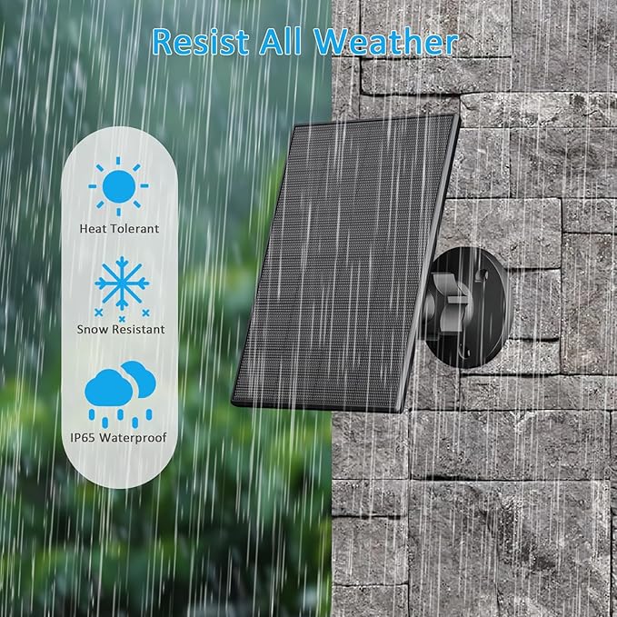 2W Solar Panel for Security Camera Outdoor, USB/USB-C Charger with IP65 Waterproof, 360° Adjustable