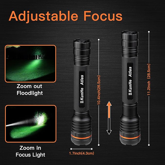 KunHe Heavy Duty 3D Cell LED Flashlights Large Aluminum Zoomable High Lumens-1200 LM Battery